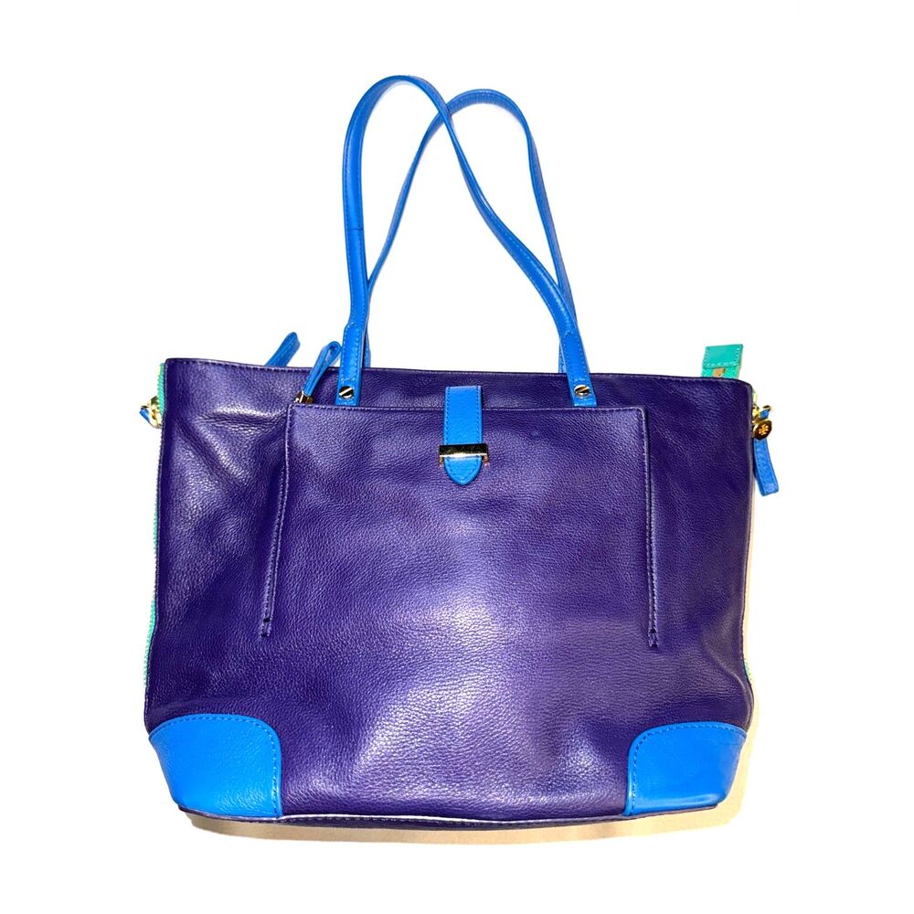 Tory Burch Blue, Purple, Green Color Blocked leather purse.